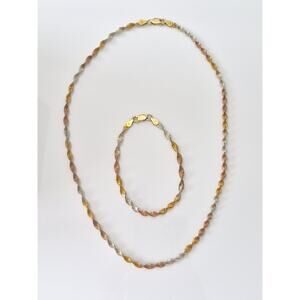 Vintage Tri-color Sterling Silver Twist Necklace and Bracelet Set